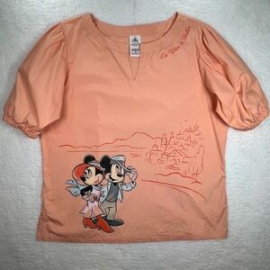 Disney Mickey Minnie Italy Graphic Blouse La Vita e Bella Puff Sleeve Womens XL